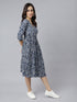 Indigo Pure Cotton Floral Printed Angrakha Dress